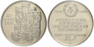 Münzen DDR 10 Mark, 1989, 40 Jahre DDR, PP ... 
