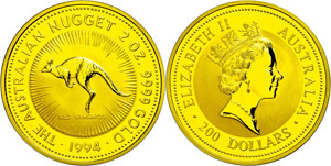 Australia 200 dollars, Gold, 1994, kangaroo, ... 
