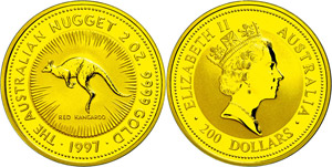 Australia 200 dollars, Gold, 1997, kangaroo, ... 