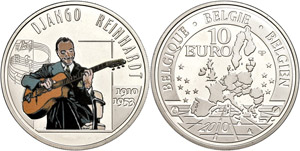 Belgium 10 Euro, 2010, centenary from Django ... 