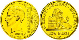 Belgien 12,5 Euro, Gold, 2010, Baudouin ... 