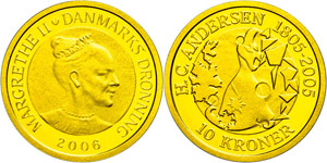 Denmark 10 coronas, Gold, 2006, the snow ... 