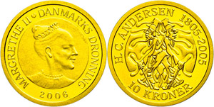 Denmark 10 coronas, Gold, 2006, history from ... 