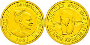 Denmark 10 coronas, 2007, Gold, Ice bear, 7, ... 
