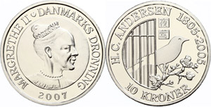 Dänemark 10 Kronen, 2007, Nachtigall auf ... 