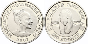 Dänemark 100 Kronen, 2007, Eisbär, KM 917, ... 