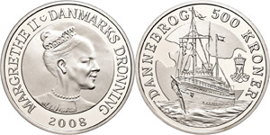 Dänemark 500 Kronen, 2008, Yacht Dannebrog, ... 