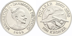 Denmark 100 coronas, 2009, aurora borealis, ... 