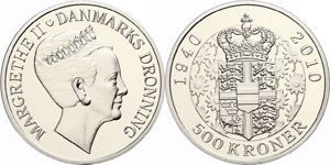 Dänemark 500 Kronen, 2010, 70. Geburtstag ... 