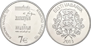 Estonia 7 Euro, 2013, Raimond Valgre, in the ... 