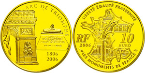 France 10 Euro, Gold, 2006, 200 years arch ... 
