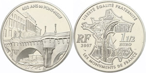 France 1, 5 Euro, 2007, 400 years Pont neuf ... 
