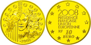 France 10 Euro, Gold, 2008, 50 years ... 