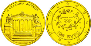 Greece 100 Euro, Gold, 2004, academy from ... 