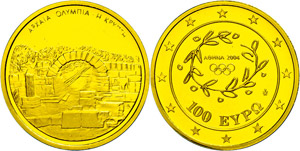 Greece 100 Euro, Gold, 2004, crypt at the ... 