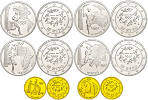 Greece Set to 4x 10 Euro, silver and 2x 100, ... 