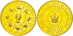 Grossbritannien 5 Pounds, Gold, 1993, Gold, ... 