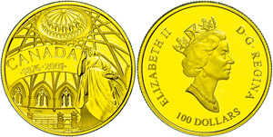 Canada 100 dollars, Gold, 2001, 125 years ... 