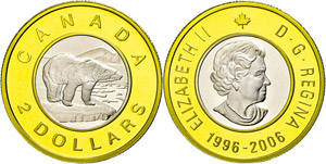 Canada 2 dollars, Gold, 2006, 10 years two ... 