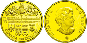 Canada 100 dollars, Gold, 2007, 140 years ... 
