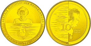 The Netherlands 10 Euro, Gold, 2010, water ... 