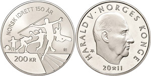 Norwegen 200 Kroner, 2011, 150 Jahre ... 