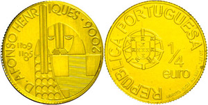 Portugal 1 / 4 Euro, Gold, 2006, Alphonsus ... 