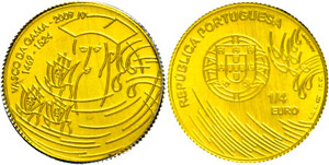 Portugal 1/4 Euro, Gold, 2009, Vasco da ... 