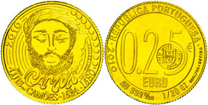 Portugal 1 / 4 Euro, Gold, 2010, Luis Vaz de ... 