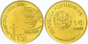 Portugal 1 / 4 Euro, Gold, 2011, Antonio ... 