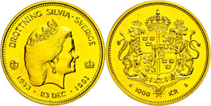 Sweden 1000 coronas, Gold, 1993, 50. ... 