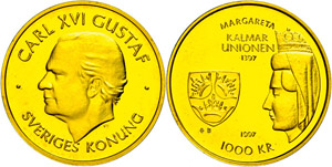 Sweden 1000 coronas, Gold, 1997, 600. ... 
