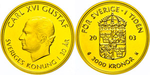 Sweden 2000 coronas, Gold, 2003, crowned ... 