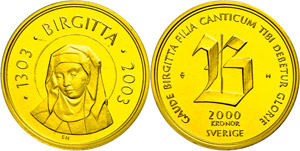 Sweden 2000 coronas, Gold, 2003, golden ... 
