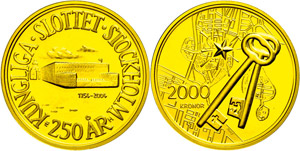 Sweden 2000 coronas, Gold, 2004, 250 years ... 