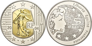 Sweden 5 Euro, 2004, Semeuse (with gold ... 