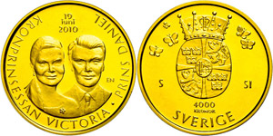 Sweden 4000 coronas, Gold, 2010, wedding ... 