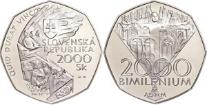 Slovakia 2000 coronas, 2000, Bimilenium, 4 ... 