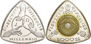Slovakia 5000 coronas, 2001, triangular, ... 