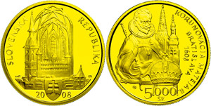 Slovakia 5000 coronas, Gold, 2008, ... 