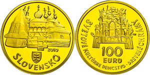 Slovakia 100 Euro, Gold, 2010, church of the ... 