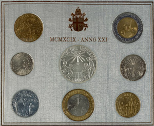 Vatican 1998, KMS 10 till 1000 liras, Pope ... 
