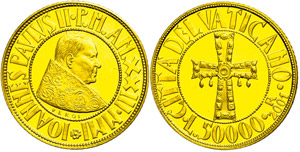 Vatican 50. 000 liras, Gold, 2001, Christian ... 