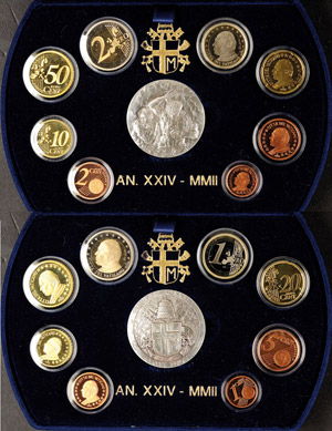 Vatikanstaat 2002, Euro KMS 1 Cent bis 2 ... 