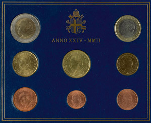 Vatikanstaat 2002, Euro KMS 1 Cent bis 2 ... 