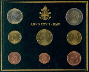 Vatikanstaat 2005, Euro KMS 1 Cent bis 2 ... 