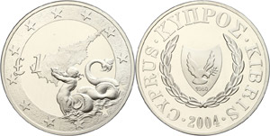 Cyprus 1 lira, silver, 2004, Triton, nice ... 