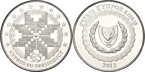 Cyprus 5 Euro, 2012, embroidered bloom from ... 