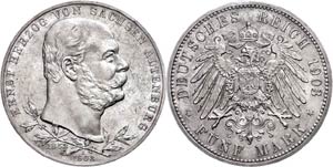 Saxony-Altenburg 5 Mark, 1903, Ernst I., to ... 