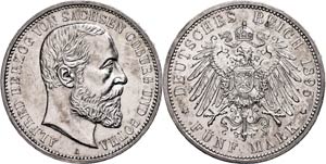 Sachsen-Coburg und Gotha 5 Mark, 1895, ... 